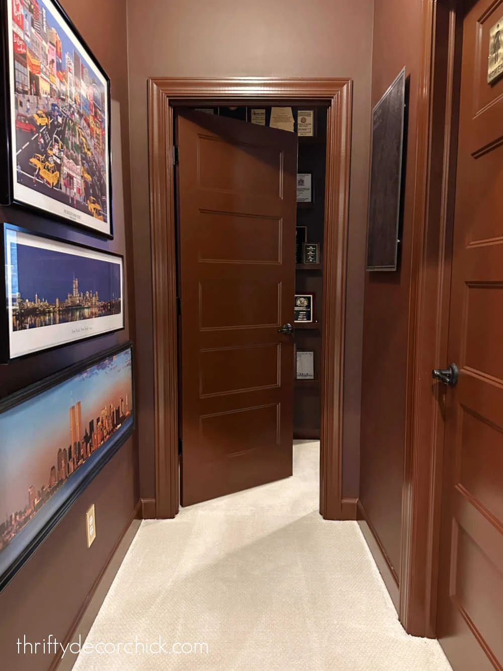 color drenched dark hallway