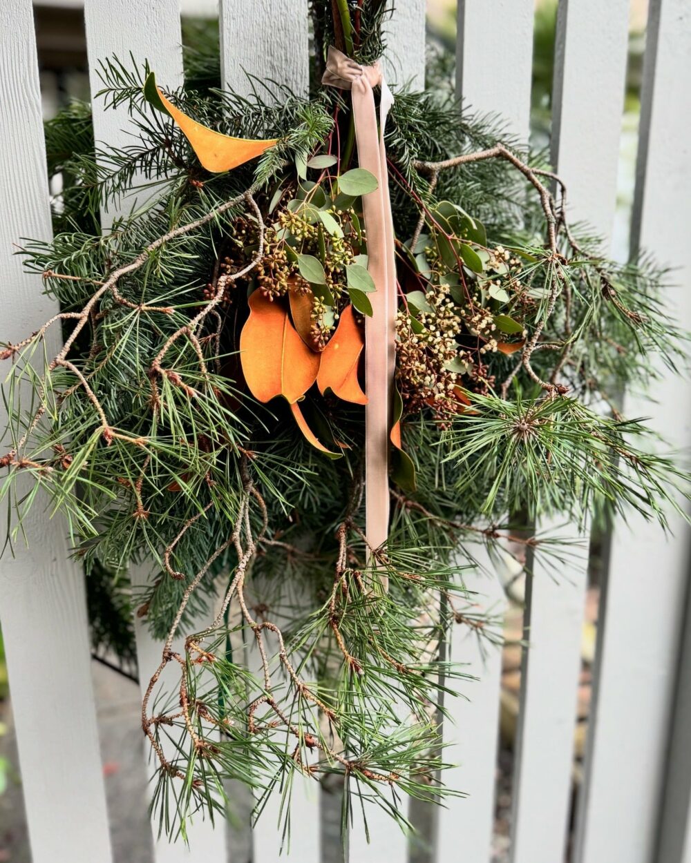 winter swag on garden gate