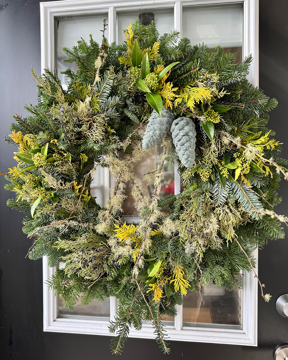 green and gold wreath on door