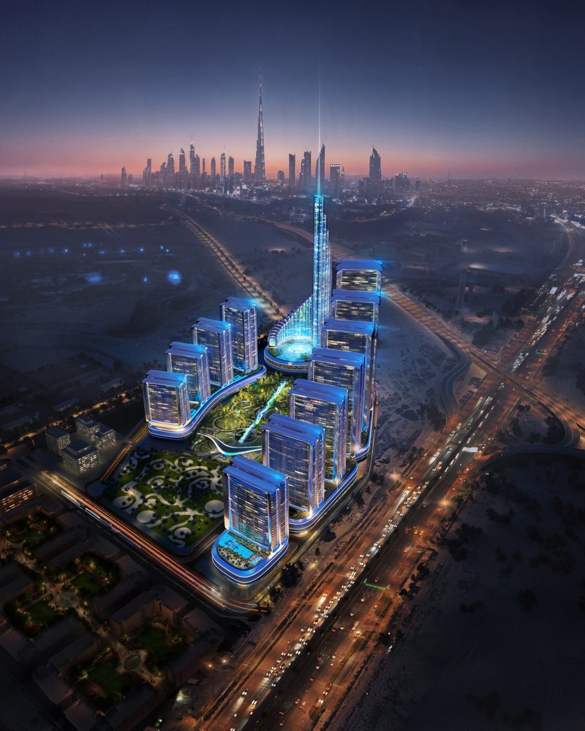birds-eye view of dubai towers