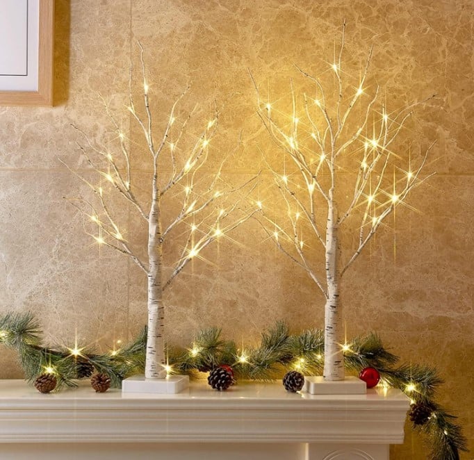 birch style trees with lights on branches small 