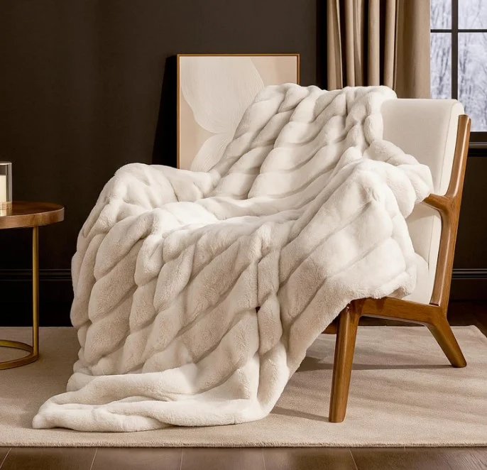 ribbed off white throw over chair