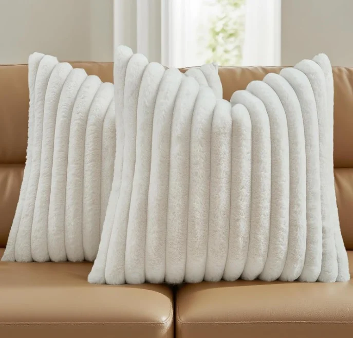 ribbed soft pillows on couch