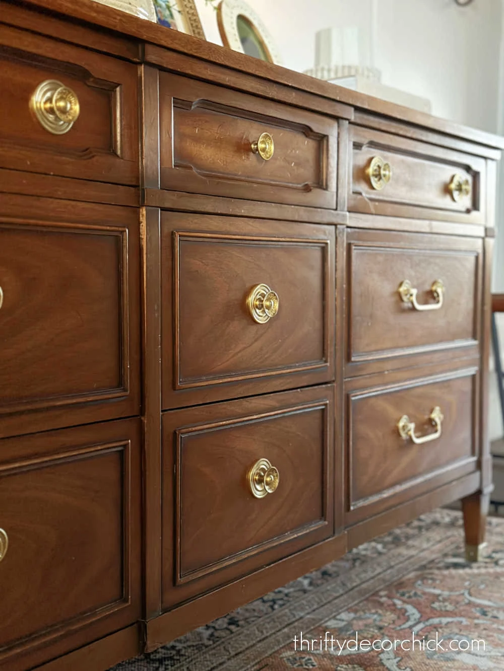 wood dresser brass hardware