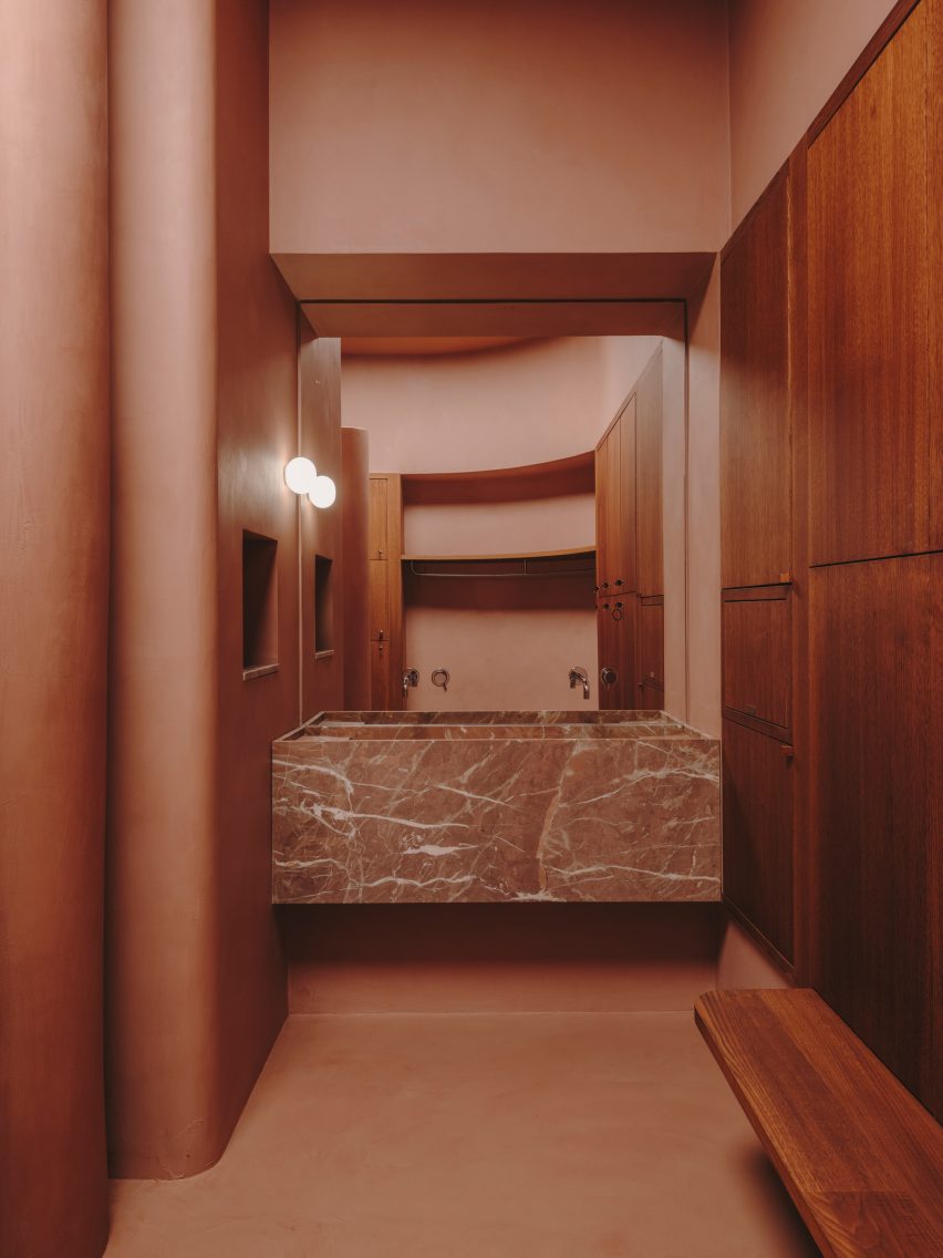 marble sink in changing room