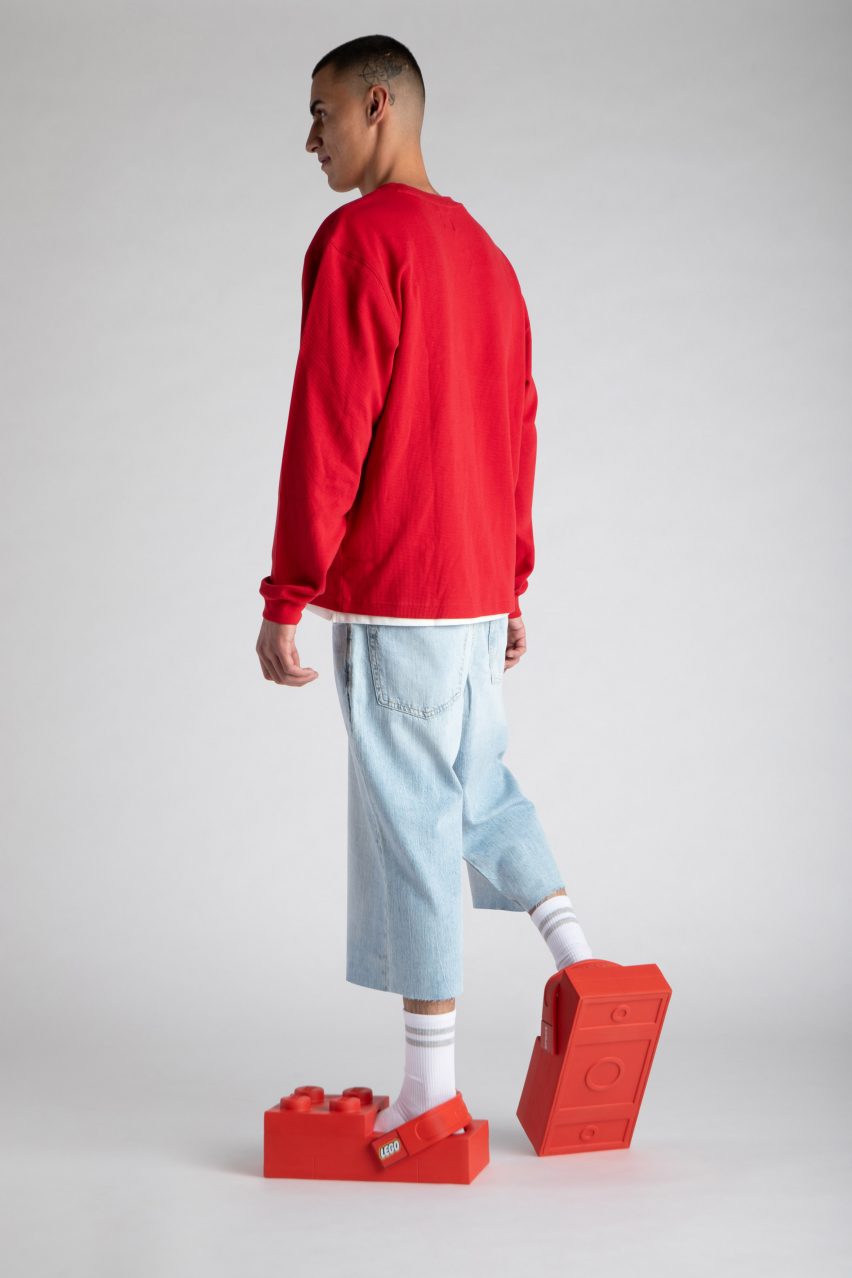 person wearing lego brick clog by lego and crocs