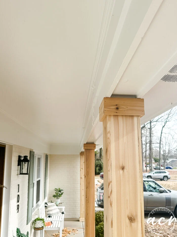 new columns with all trim finished before stain