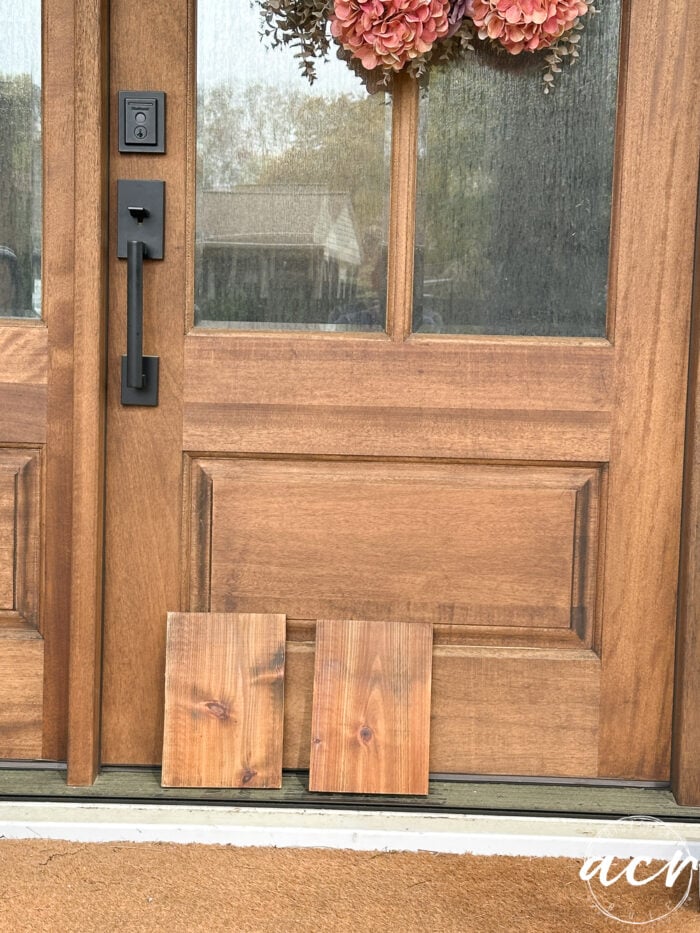 wood samples next to wood front door