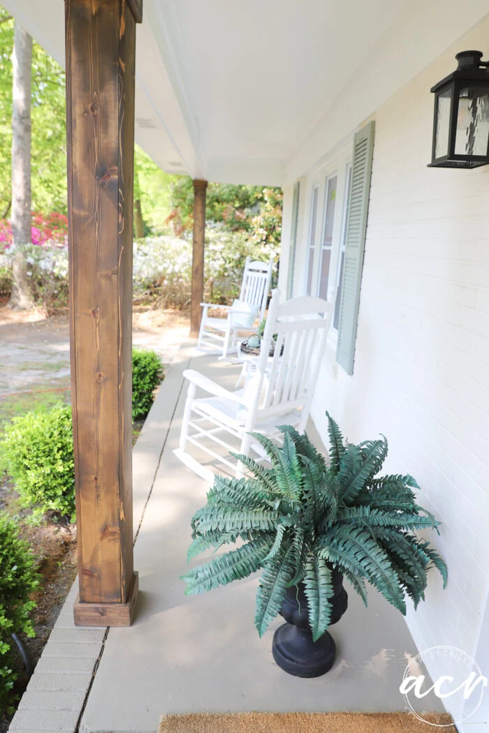 looking to the left with the two wood stained columns