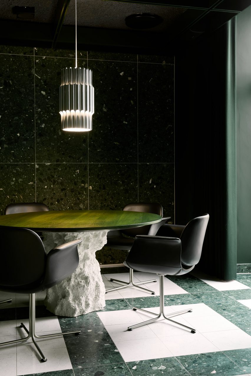 table with stone base and green top