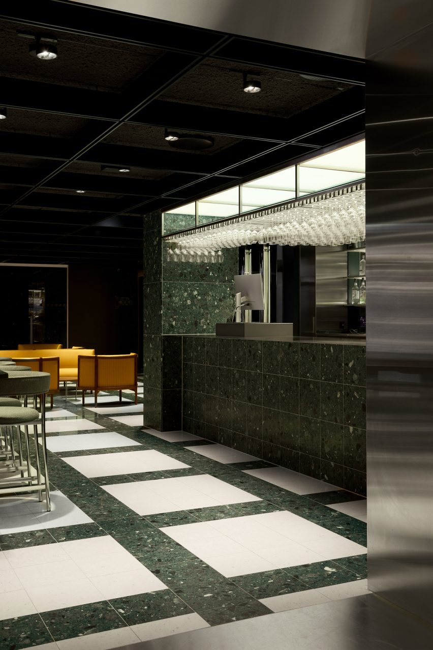 restaurant bar with terrazzo floor