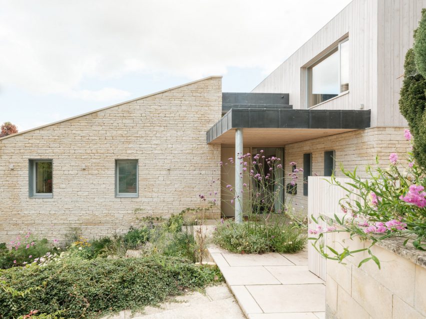 limestone-clad house
