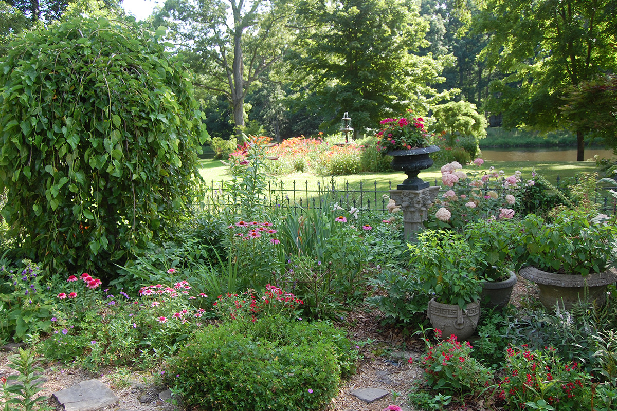view of front garden from porch