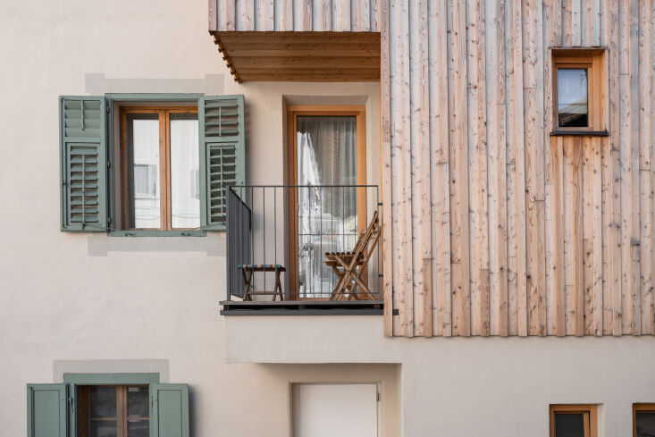 the exteriors were modernized with pine cladding and a new palette integrating  18