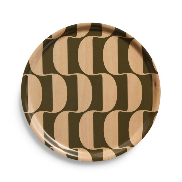 the 12 inch parentheses pattern round tray in pesto, a house industries colla 19