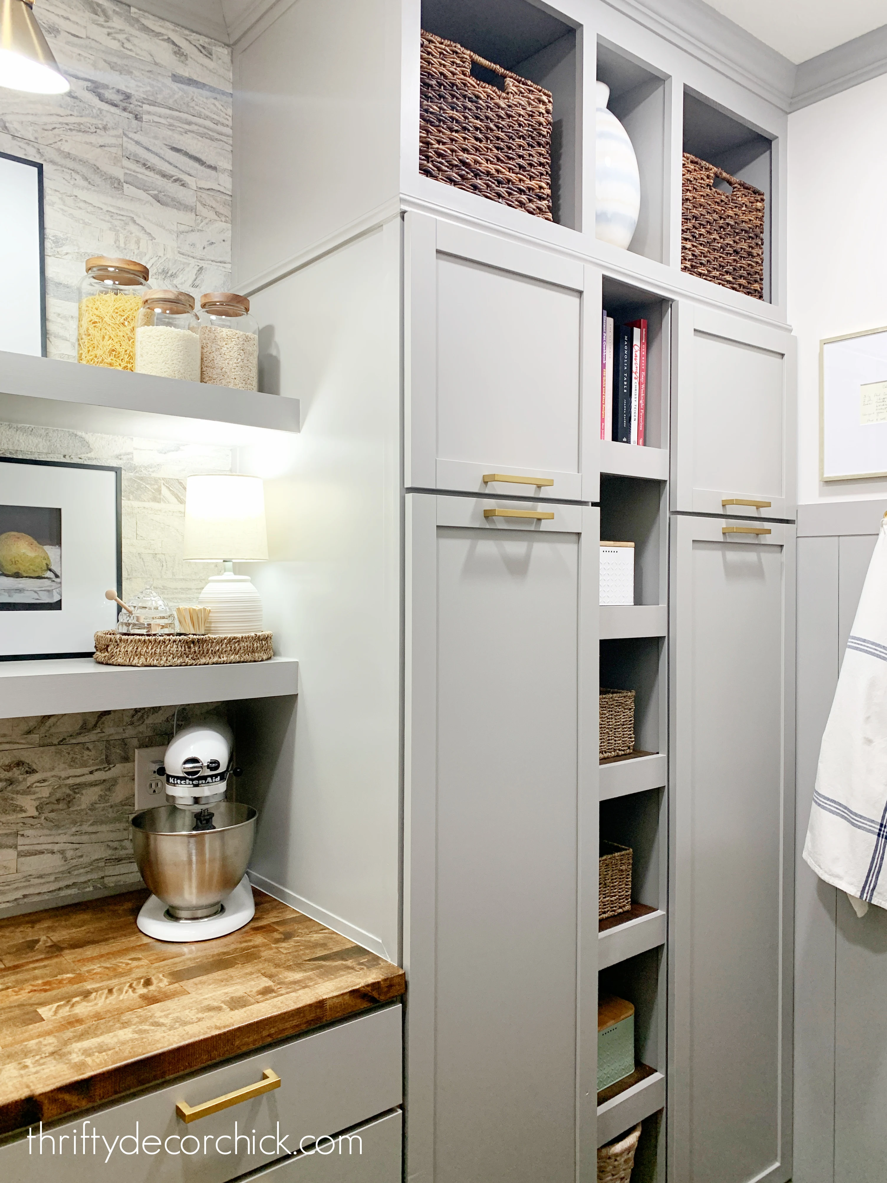 making the most of storage space under the sink | thrifty decor chick 20 light gray cabinets in pantry