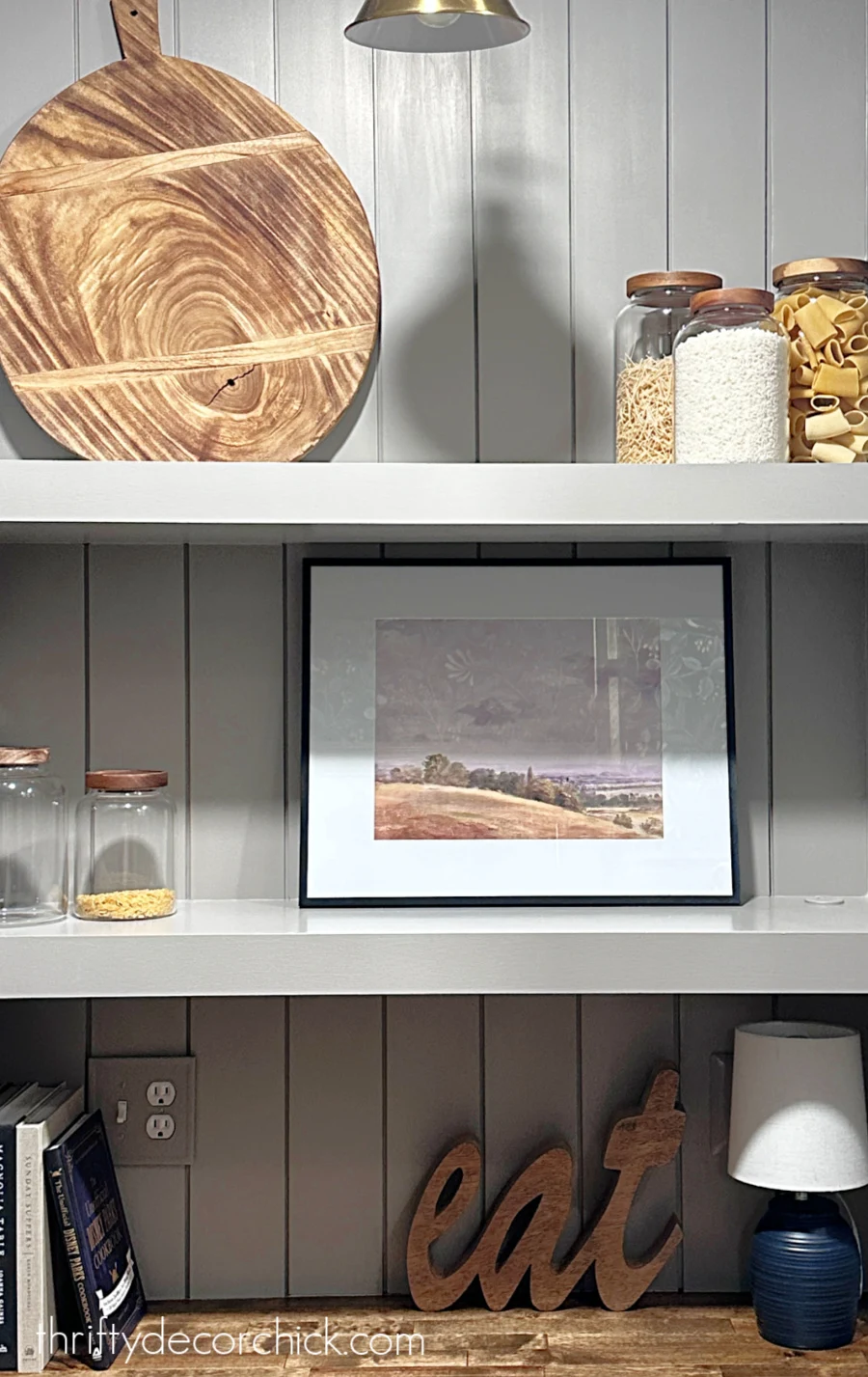 how to remove sticky peel & stick tile {& my replacement!} | thrifty decor chick 37 vertical planks behind shelves