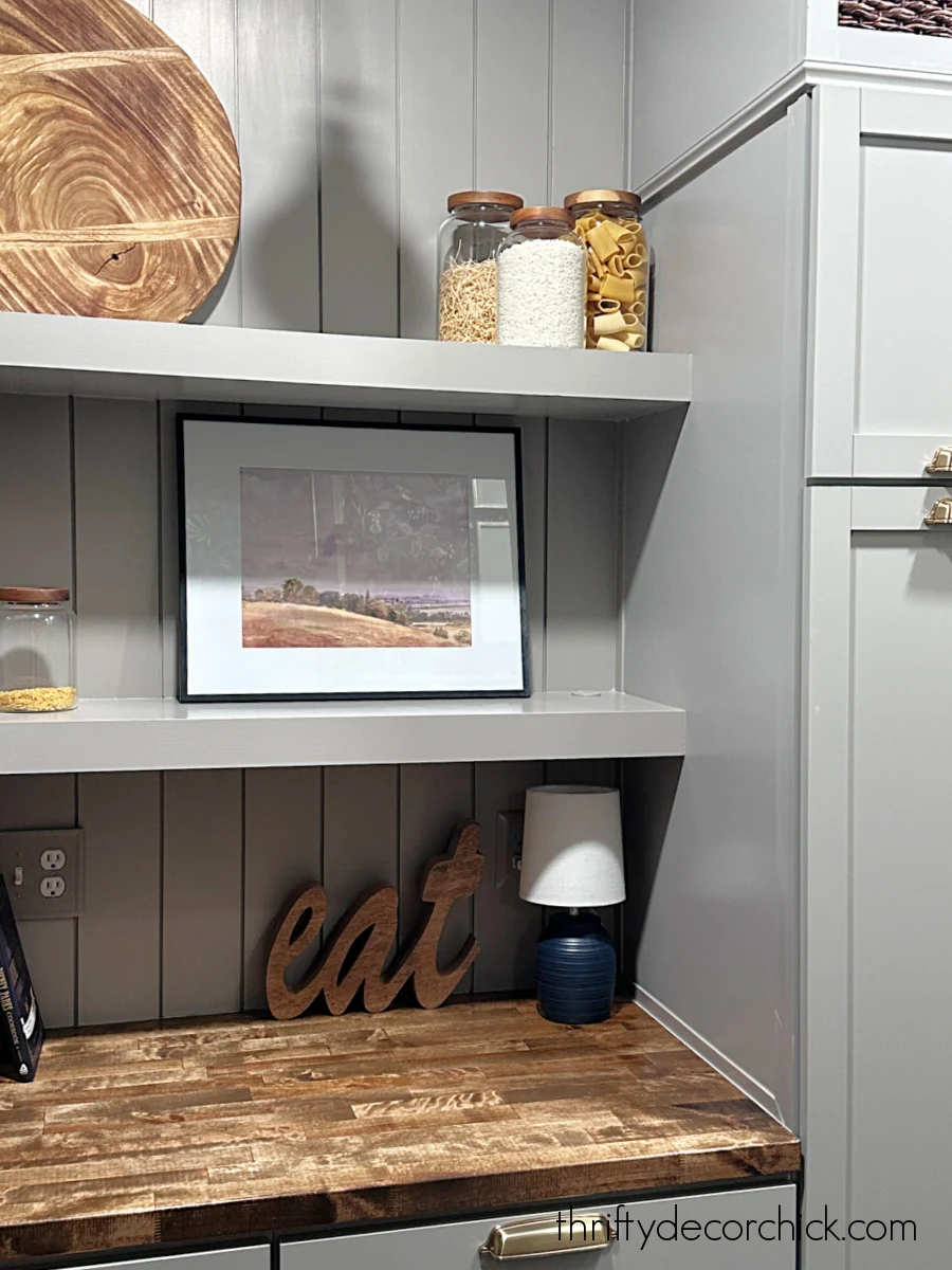 how to remove sticky peel & stick tile {& my replacement!} | thrifty decor chick 39 pantry with shelves and countertop