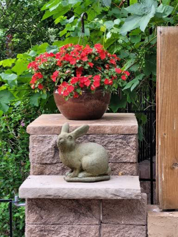 red flowers in pot on pillar