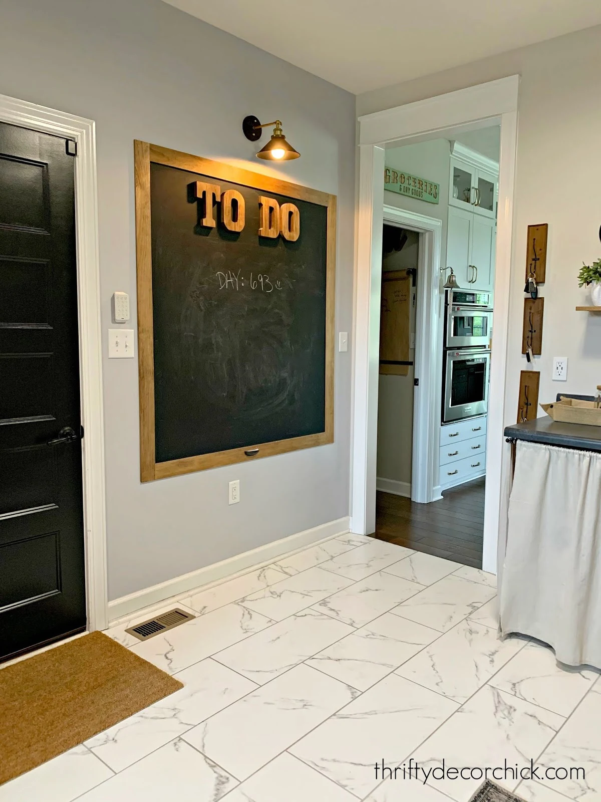 wood stained trim chalkboard