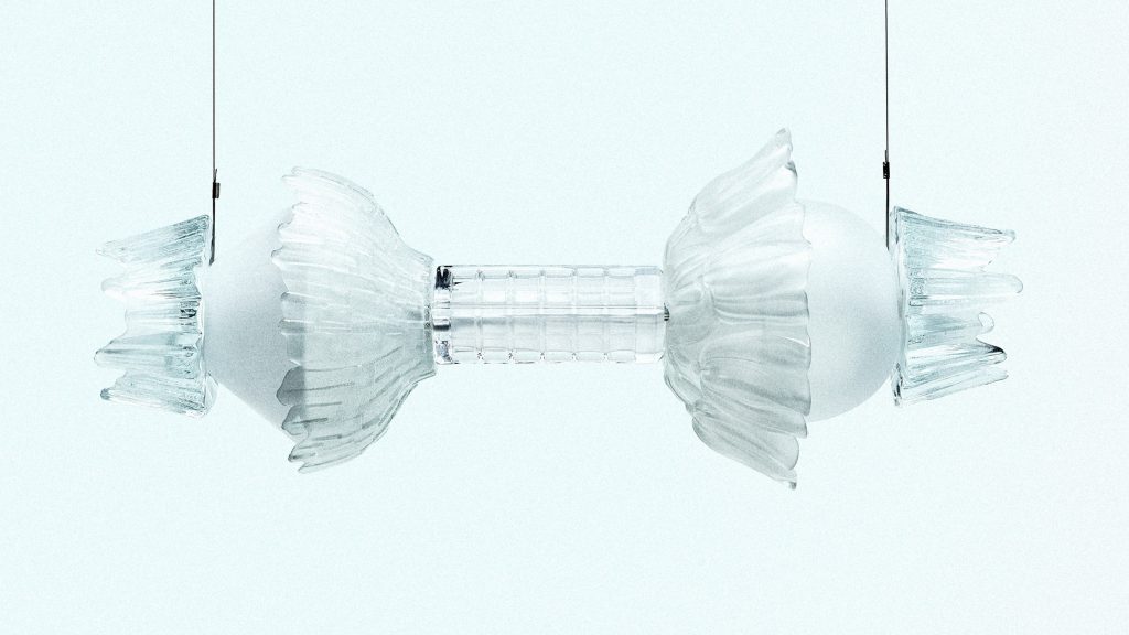 Unwanted glassware arranged like flowers for Buké lamps