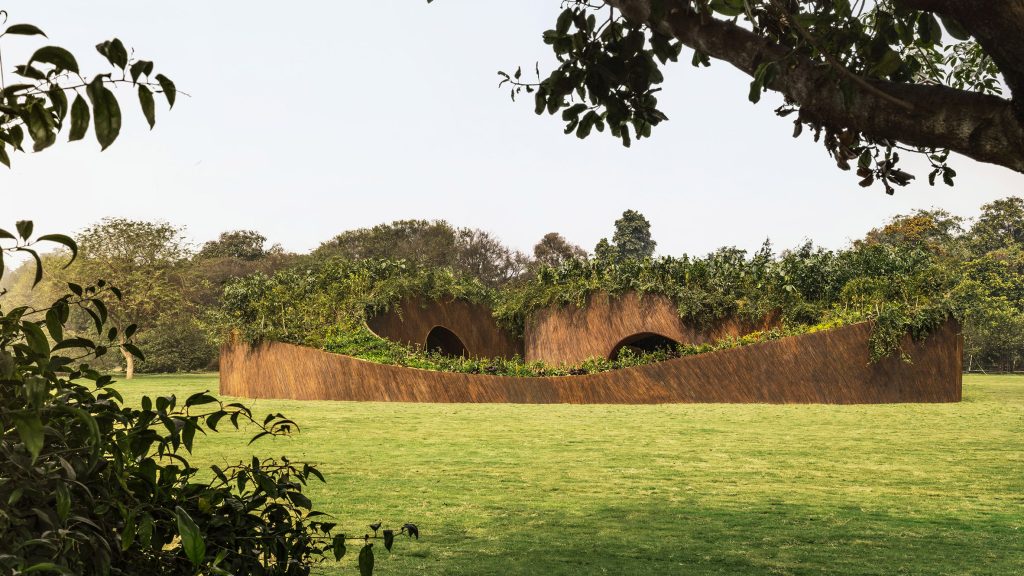 T__M.space tops sinuous pavilion in New Delhi with green roof