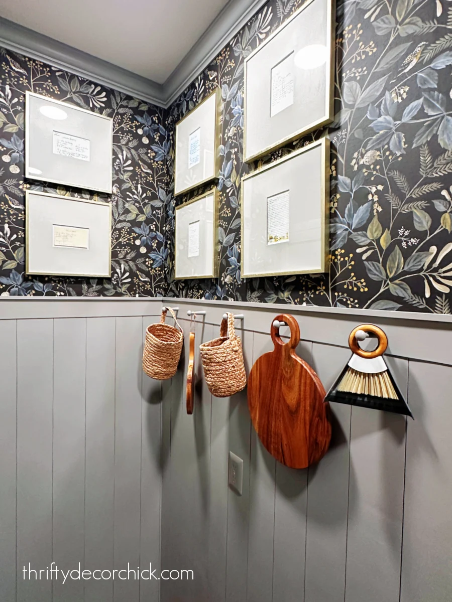 framed family recipes in pantry