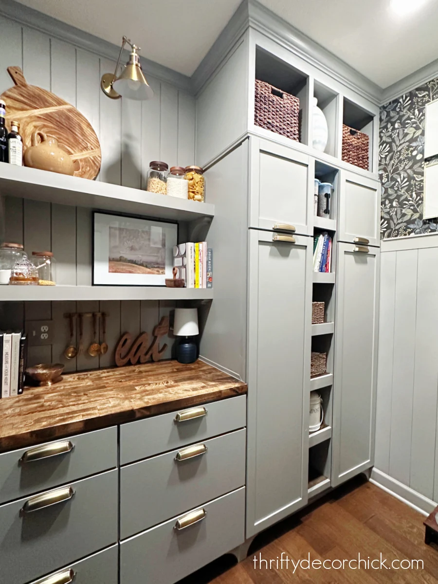 brass cup pull hardware gray cabinets