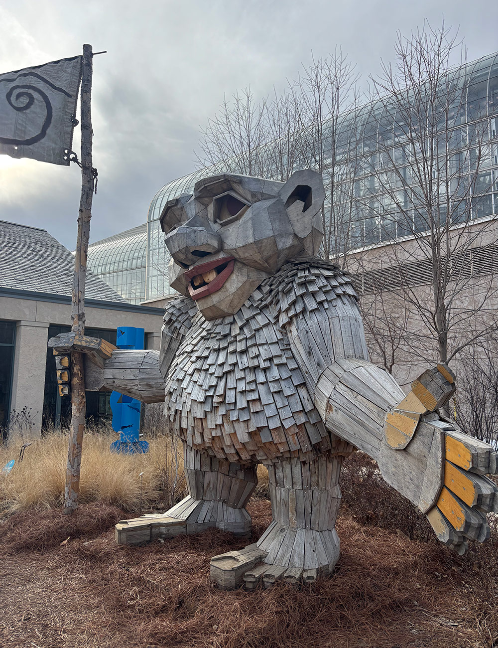 reclaimed wood troll sculpture