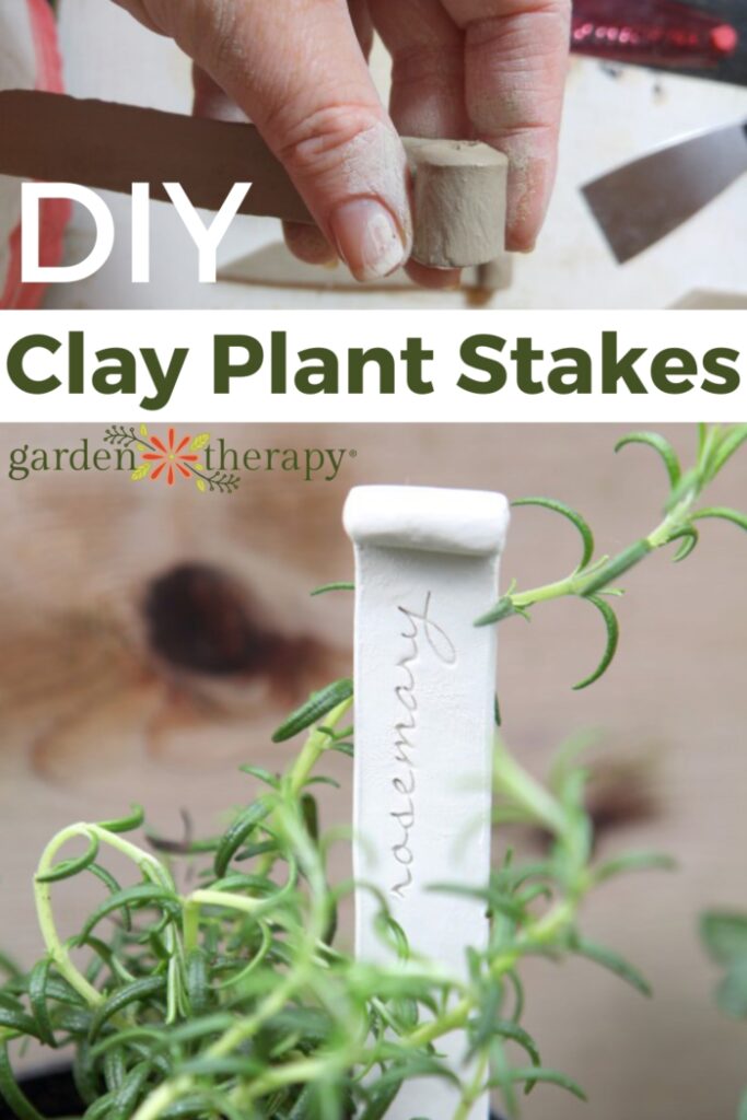 pin image for diy clay plant stakes