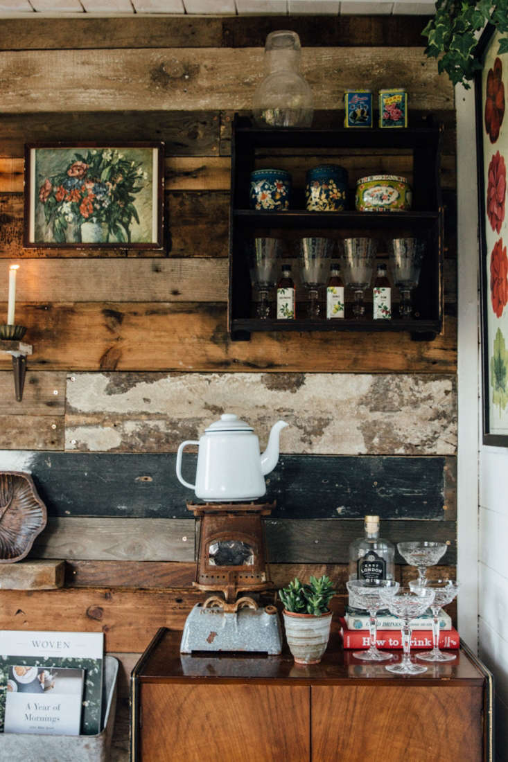 for a been-there-forever english garden shed look, jeska clad one interior wall in found boards.
