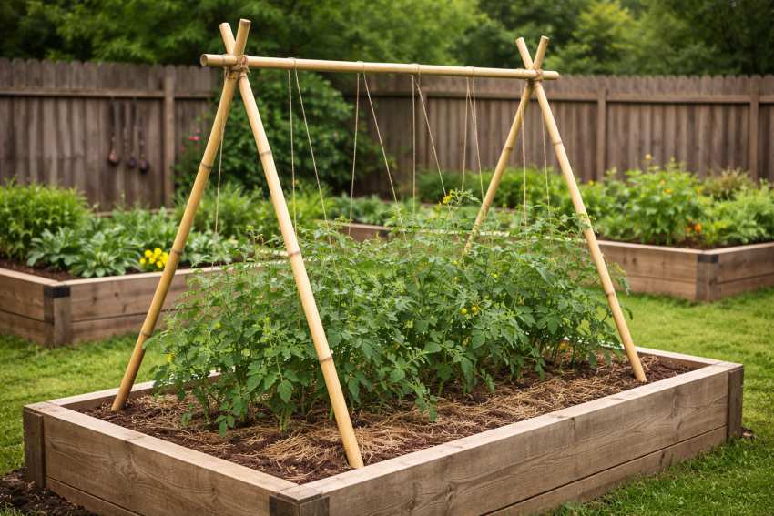 diy bamboo tomato trellis - how to build 2 bamboo tomato trellis