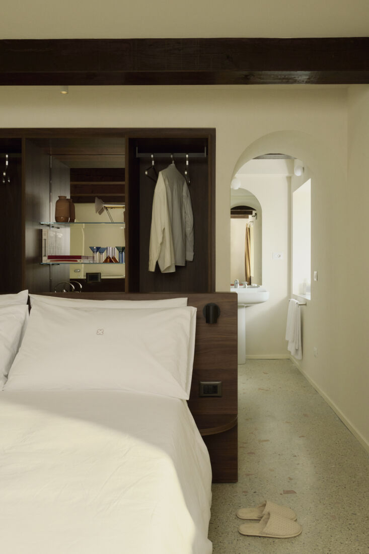 the terrazzo floors throughout the building are new. the team designed bed fram 23