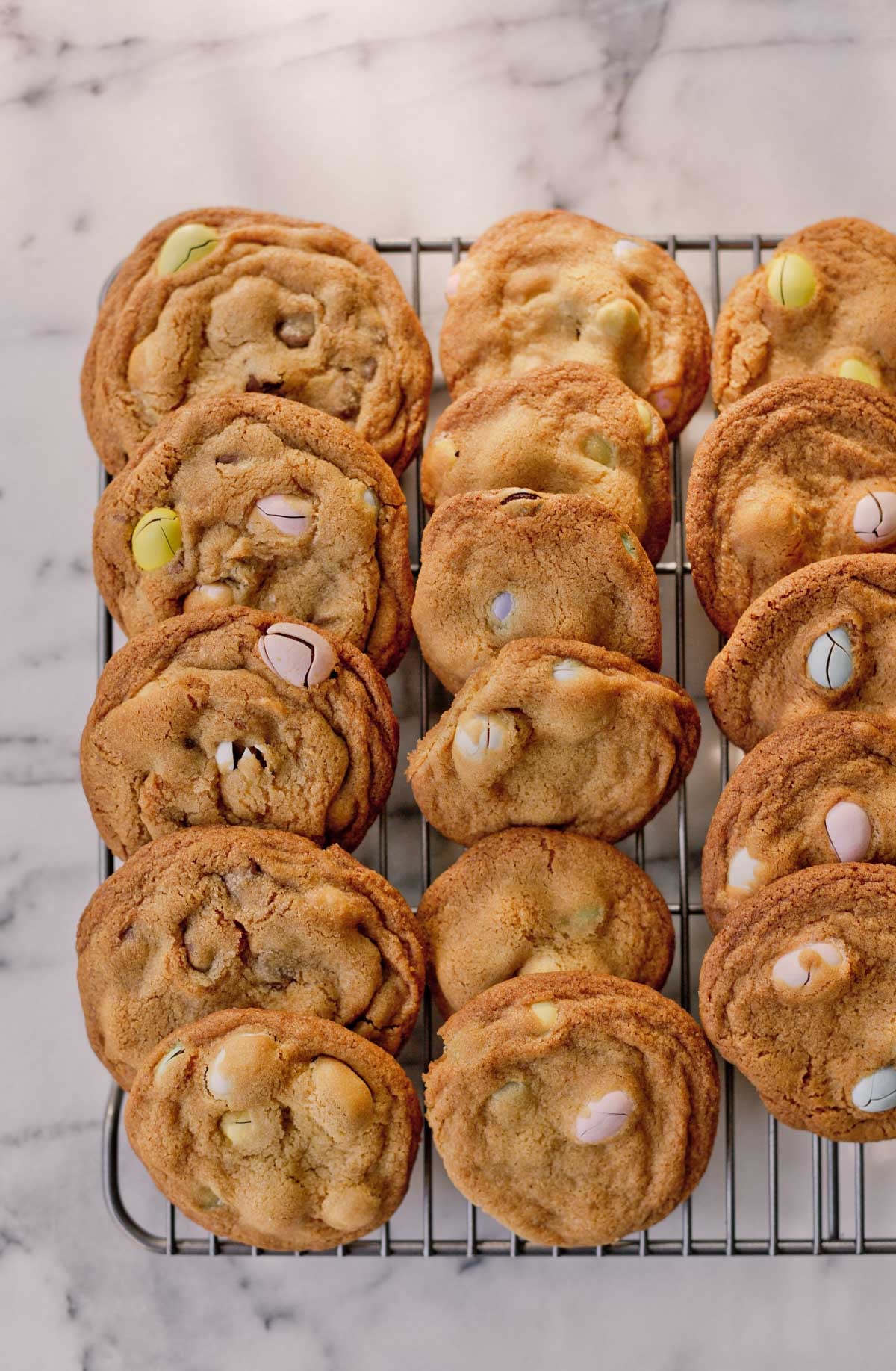 easter candy cookies on a cooling rack