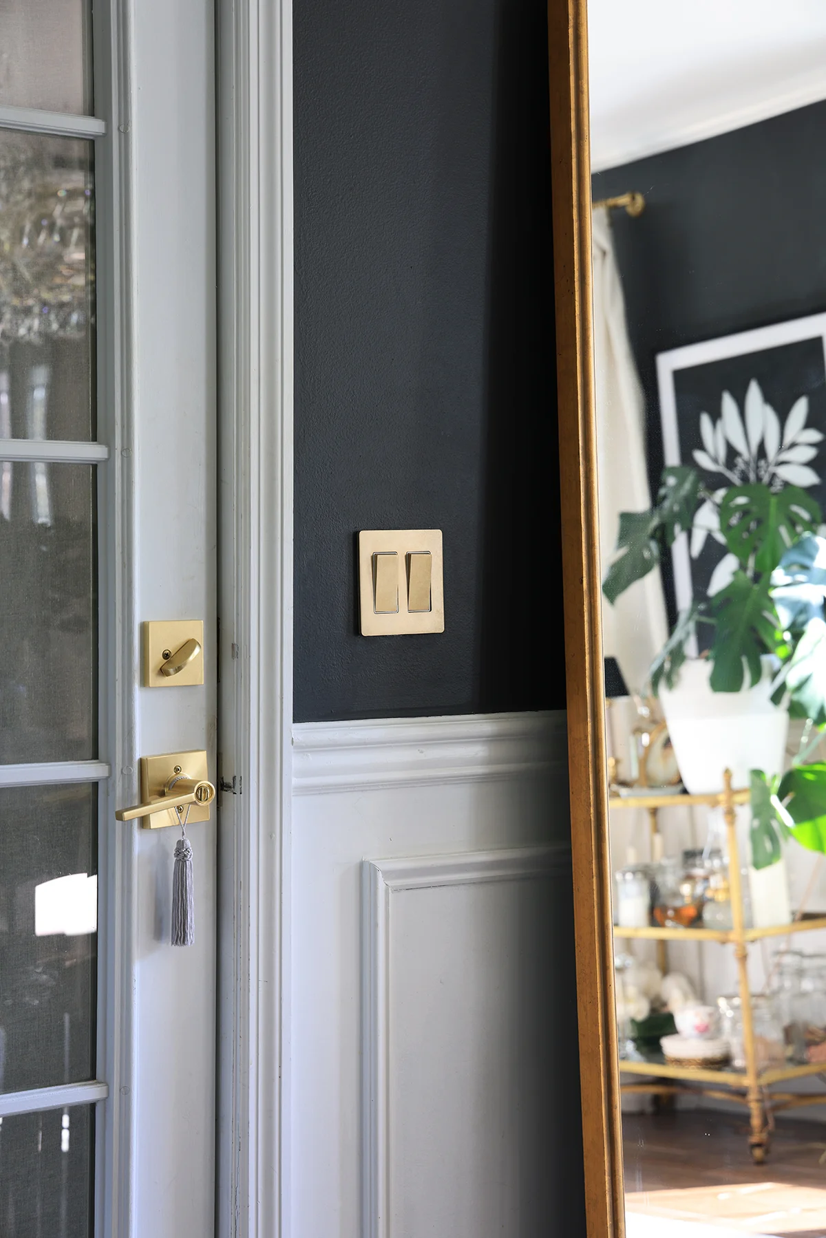 brass door levers and light swtiches