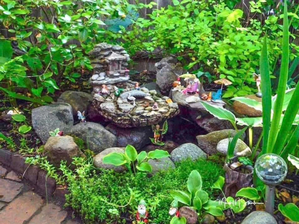 small pond in fairy garden
