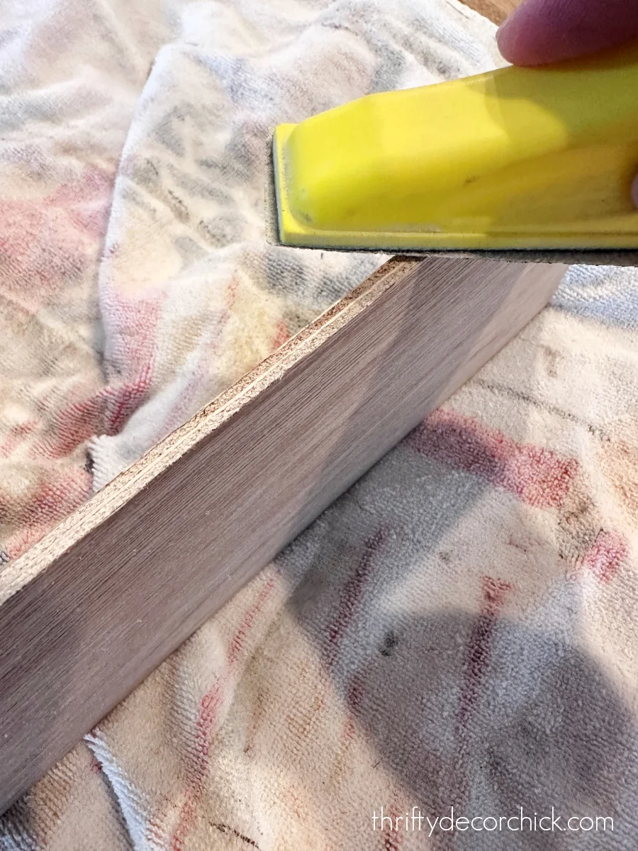 how to add custom diy details to a builder basic kitchen island | thrifty decor chick 7 small detail hand sanders