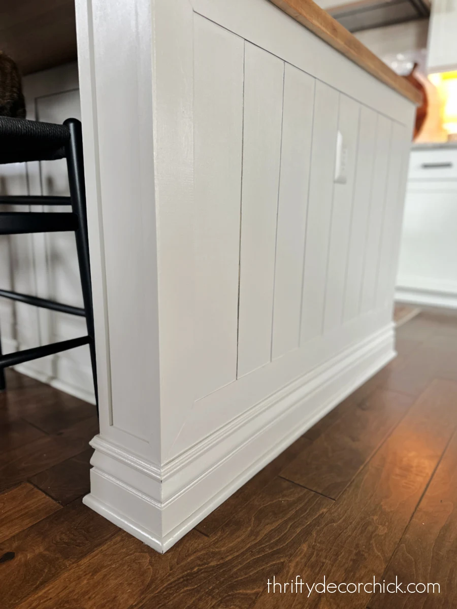 how to add custom diy details to a builder basic kitchen island | thrifty decor chick 8 thick baseboards, vertical trim kitchen island