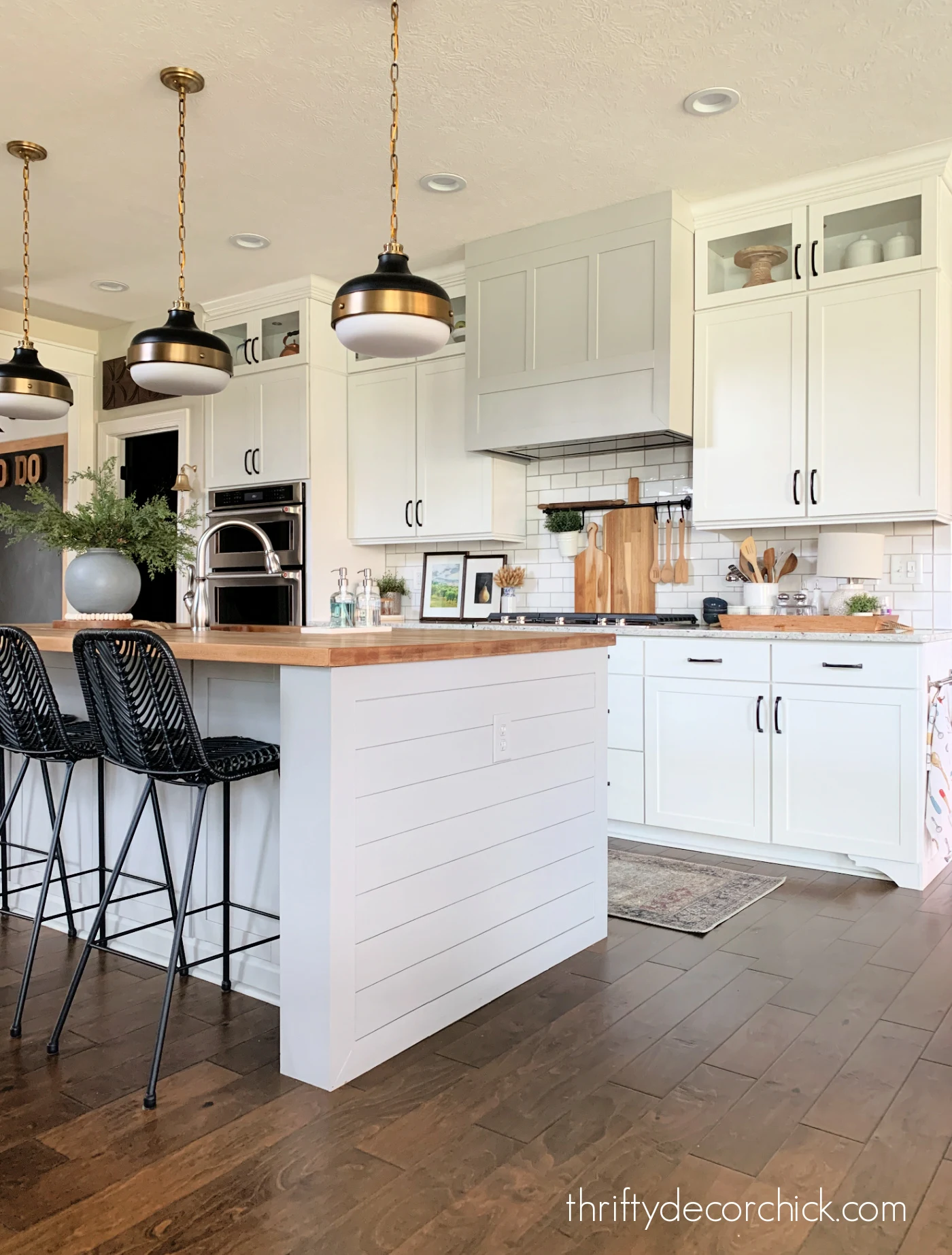 how to add custom diy details to a builder basic kitchen island | thrifty decor chick 12 shiplap kitchen island