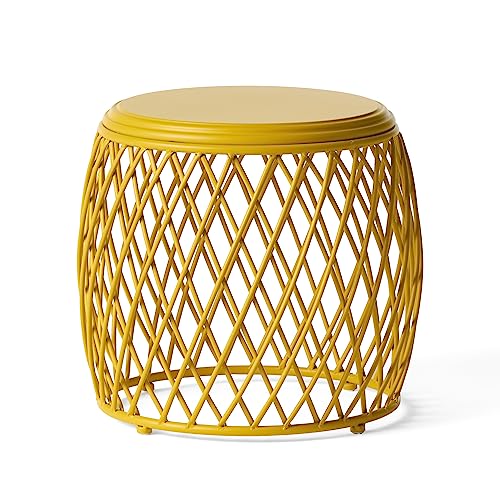 christopher knight home alamera outdoor 19" lattice iron side table, matte yellow