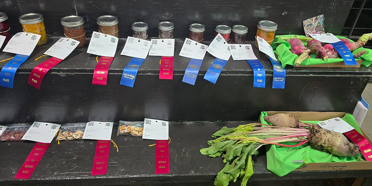 jam, butter, honey and beets with first place ribbons