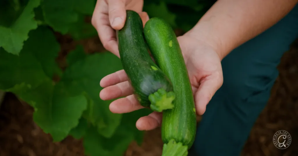 hot weather crops to plant from seed this summer 5 a person holding two freshly picked zucchinis in their hands, with green leaves in the background—proof that you can grow bountiful harvests when you plant from seed and skip the transplants.