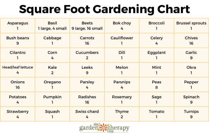 square foot planting chart